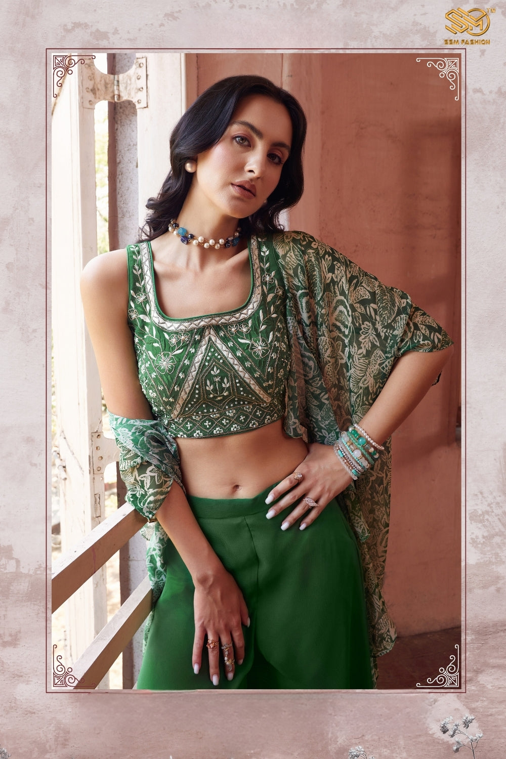 Green Hand Embroidered Georgette Sharara Set