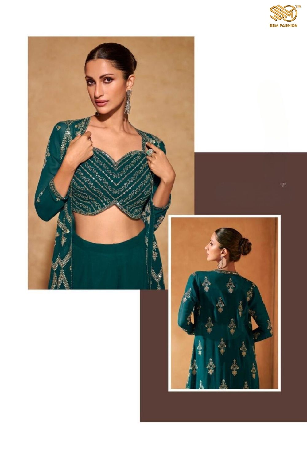 Green Georgette Designer Jacket Style Palazzo Suit