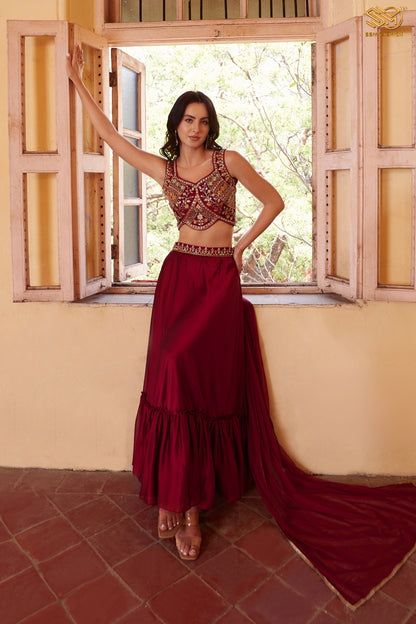 Maroon Indo-Western Lehenga Choli