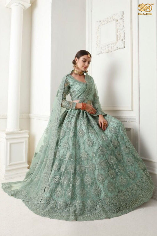 Mint green Lehenga with Cording Embroidered Blouse