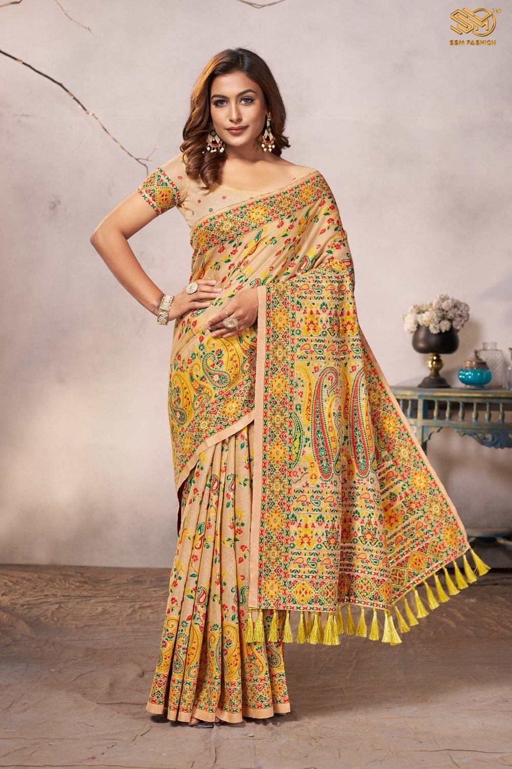 Pashmina Cotton Designer Weaving Saree with All over Thread