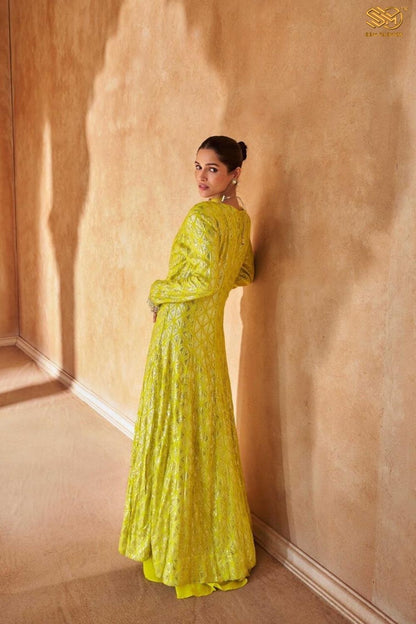 Yellow Georgette Designer Jacket Style Palazzo Suit