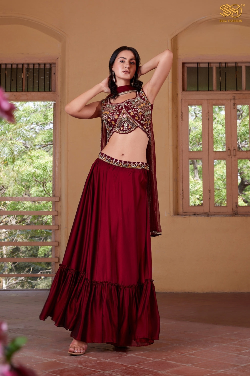 Maroon Indo-Western Lehenga Choli