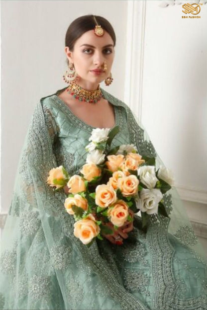 Mint green Lehenga with Cording Embroidered Blouse