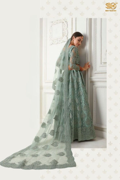 Mint green Lehenga with Cording Embroidered Blouse