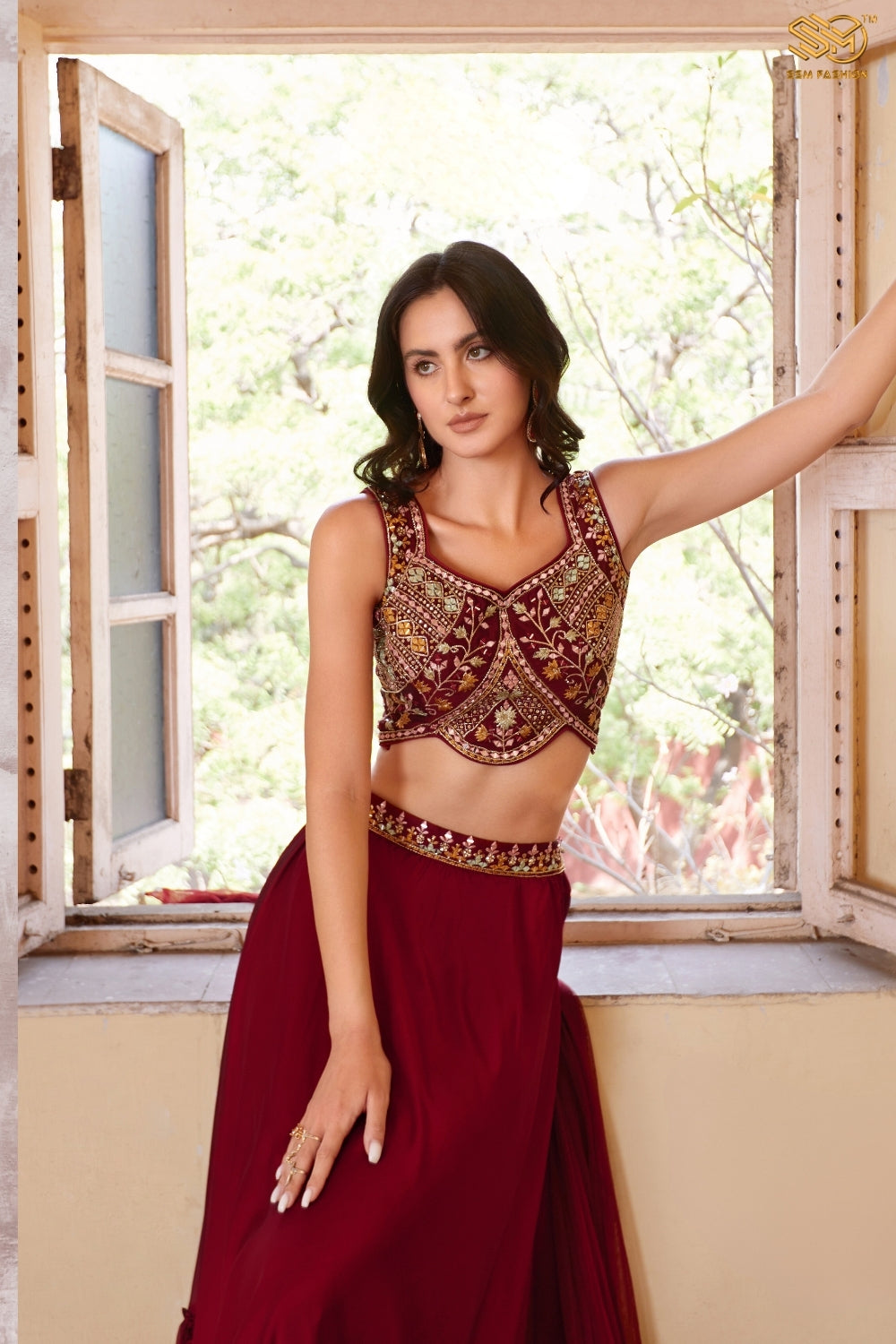 Maroon Indo-Western Lehenga Choli