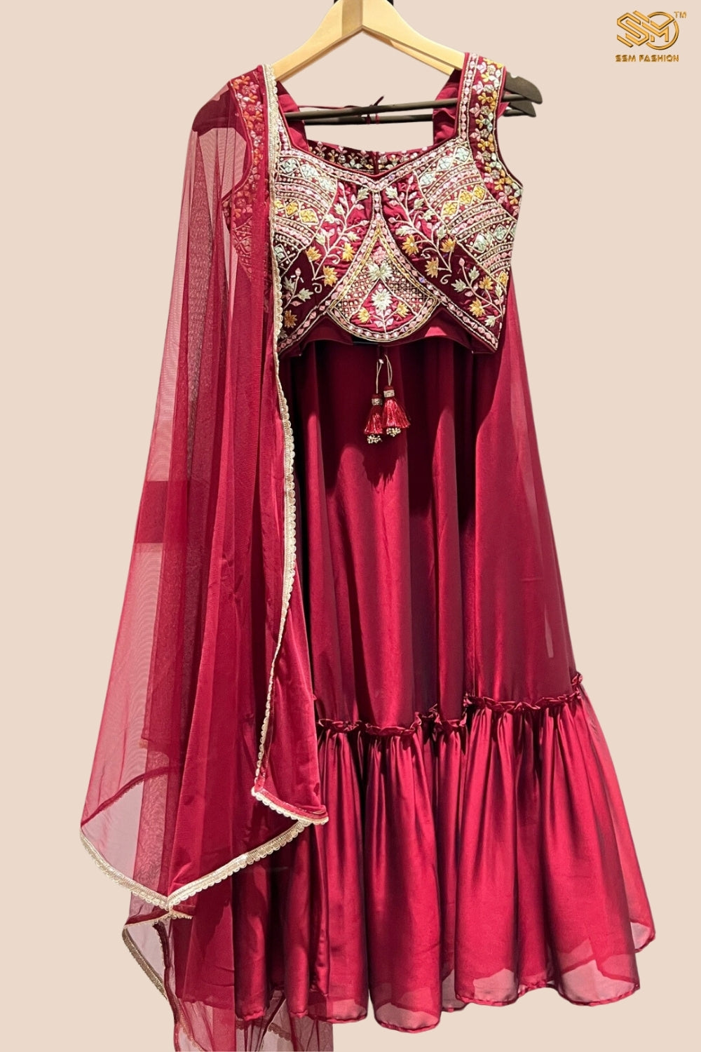 Maroon Indo-Western Lehenga Choli