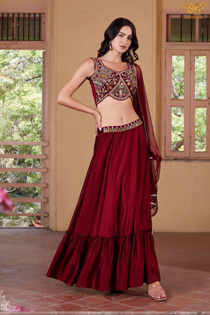 Maroon Indo-Western Lehenga Choli