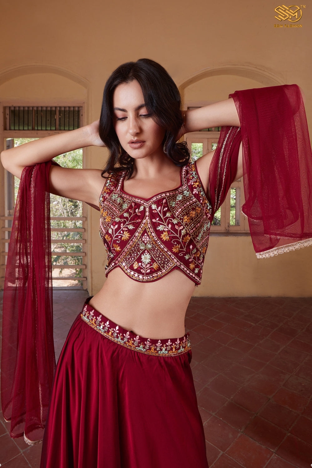 Maroon Indo-Western Lehenga Choli