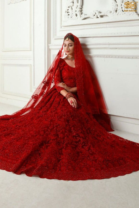 Red Lehenga with Cording Embroidered Blouse