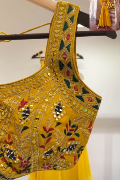 Yellow Indo-Western Stylish Hand Embroidered Cape Set